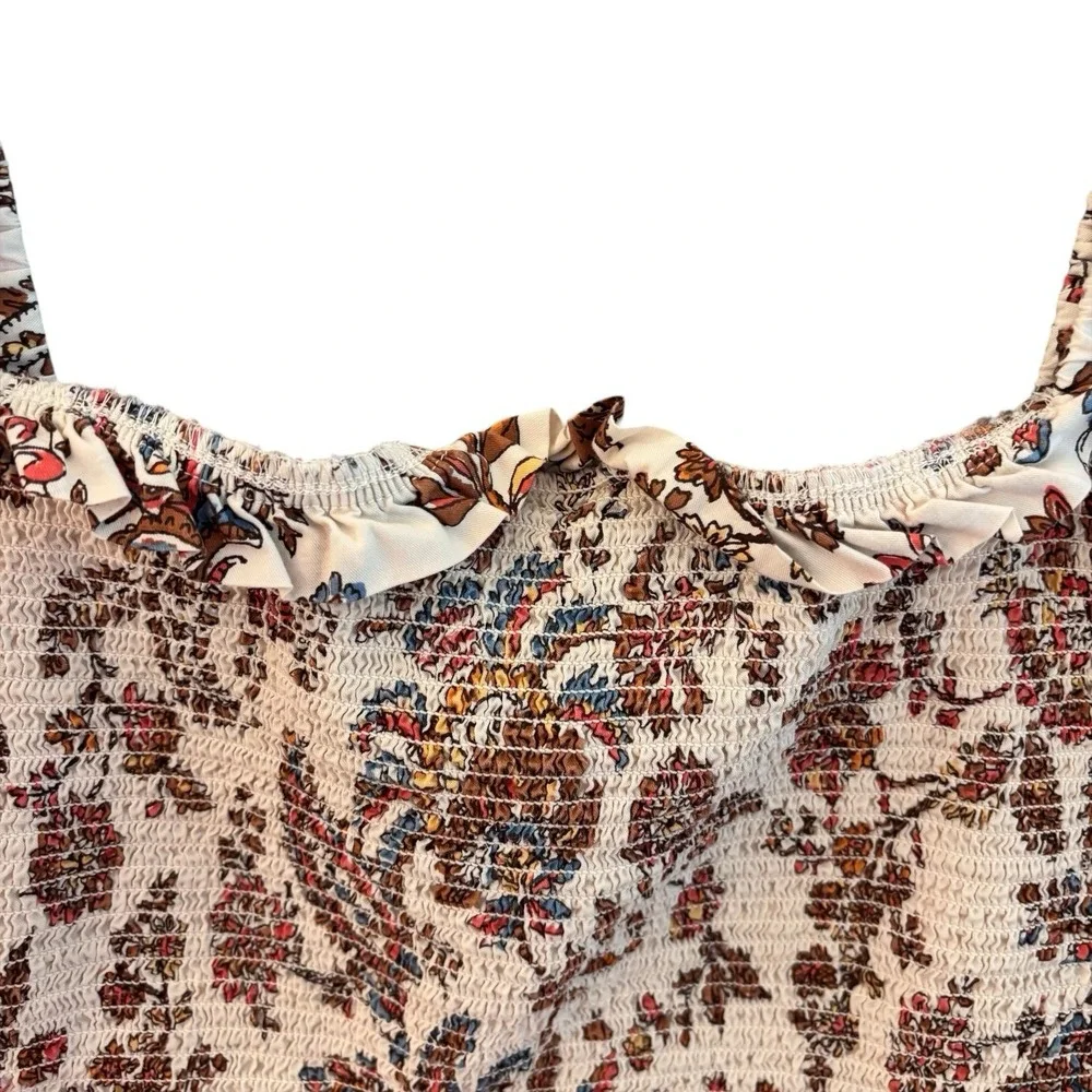 Old Navy Smocked Tank Top XL Boho Floral Crop Cami Adjustable Strap Ruffle Beach - Picture 6 of 8